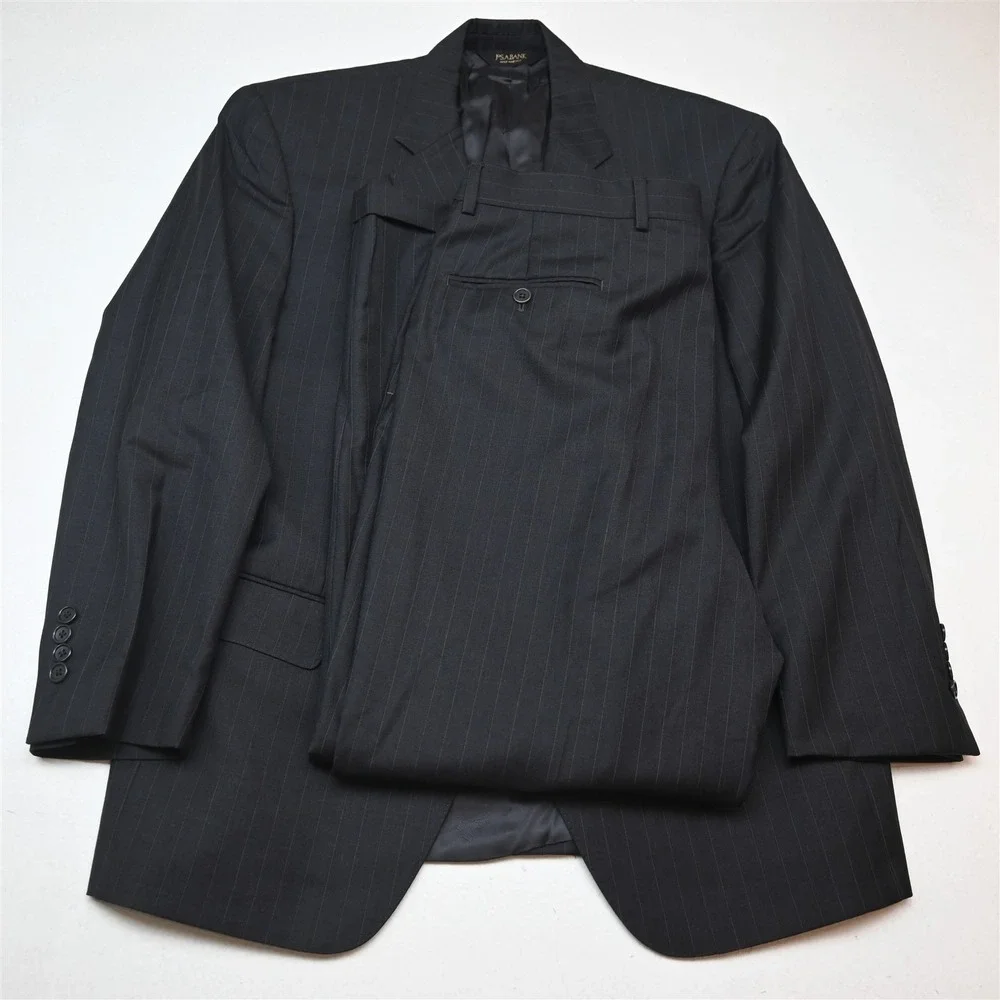 Jos A Bank 42S 38x30 Gray Striped 100% Wool Mens Jacket Pants Suit